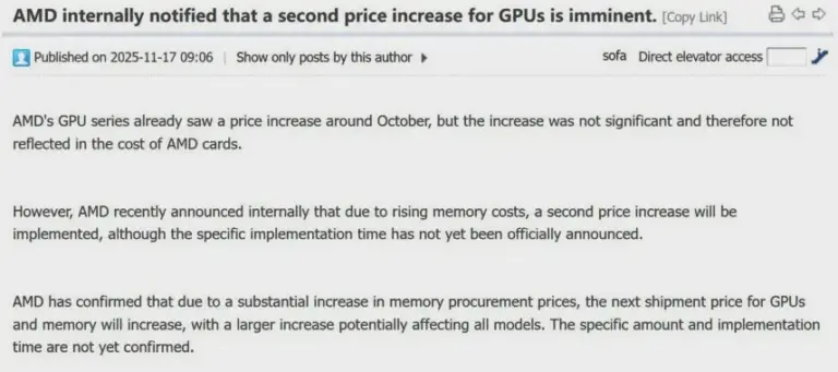 AMD set to raise GPU prices as memory costs climb