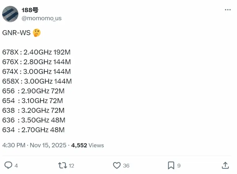 Leak shows Intel Granite Rapids-WS specs emerging